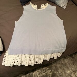 Loft Sleeveless Top with Lace Hem - Light Blue